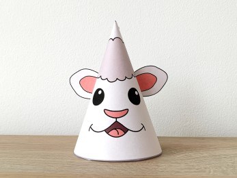 Sheep party hat paper printable template farm animal craft activity for kids