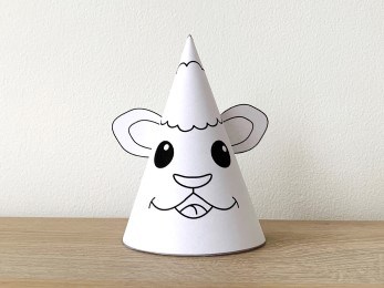 Sheep party hat paper printable template farm animal coloring craft activity for kids