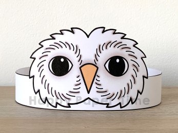 Snowy owl paper crown printable template craft activity for kids
