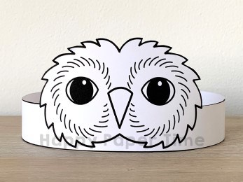 Snowy owl paper crown printable craft coloring activity for kids
