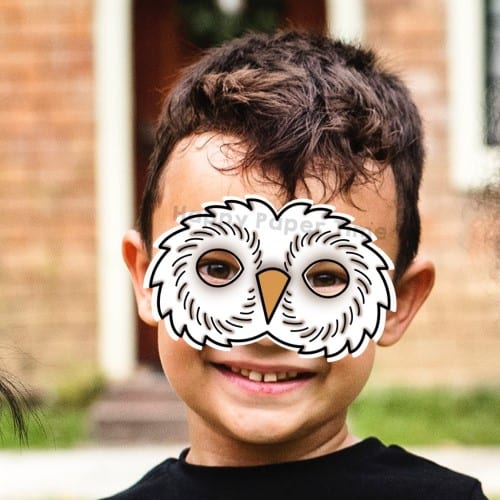 Snowy owl paper mask animal costume diy template kids craft activity