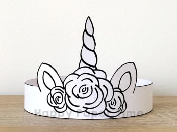 Unicorn paper crown template coloring animal craft for kids