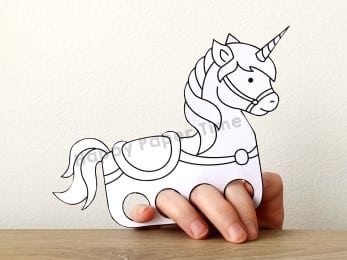 Unicorn finger puppet template printable coloring craft activity for kids