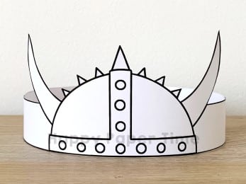 Viking helmet paper crown printable coloring activity for kids