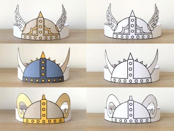 Viking helmet paper crown printable coloring activity for kids