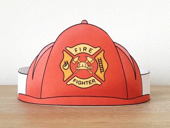 Firefighter helmet paper crown printable craft activity for kids