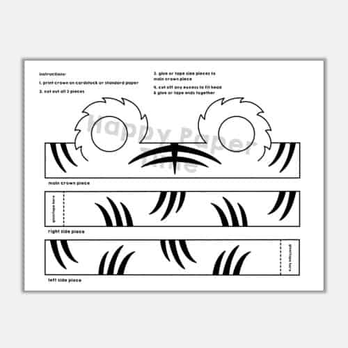 Tiger ears paper crown printable coloring craft activity for kids