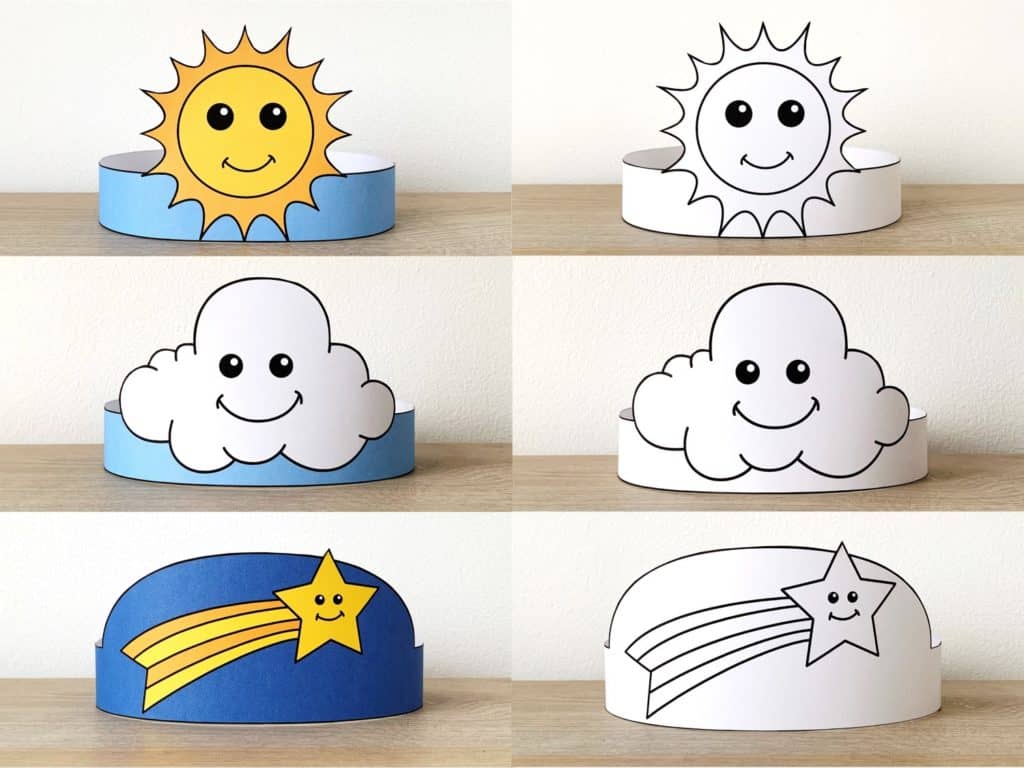 Astronomy paper crowns printable template costume craft activity for kids