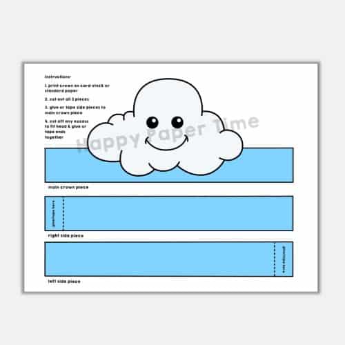 Cloud paper crown printable template costume craft activity for kids