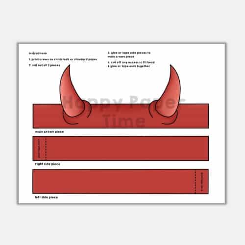 Devil horns paper crown printable template costume craft activity for kids