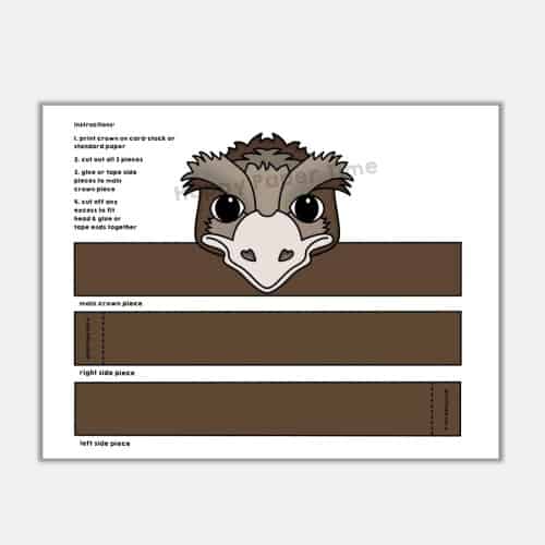 Emu paper crown printable template costume craft activity for kids