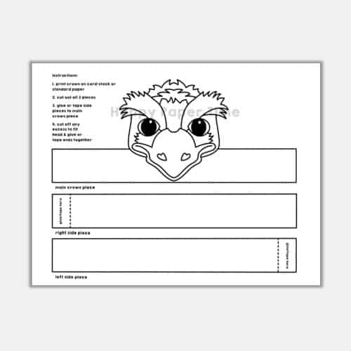 Emu paper crown printable coloring costume craft activity for kids