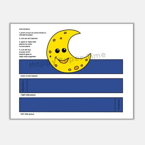 Moon paper crown printable template costume craft activity for kids