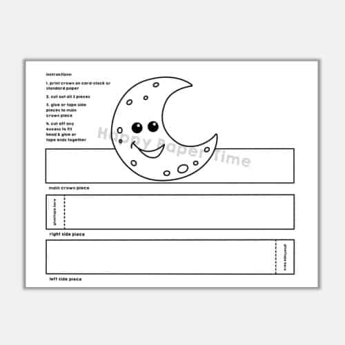 Moon paper crown printable coloring costume craft activity for kids
