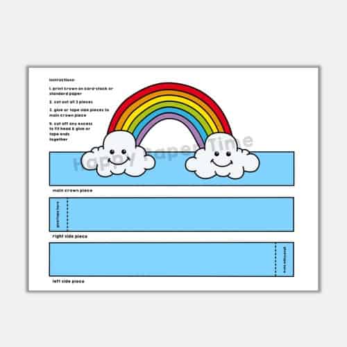 Rainbow paper crown printable template costume craft activity for kids