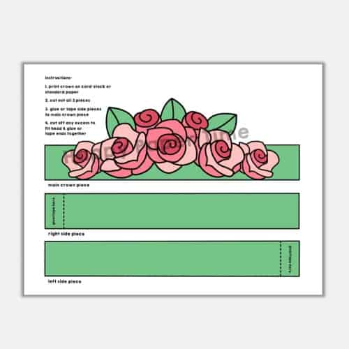 Roses flowers paper crown printable template costume craft activity for kids