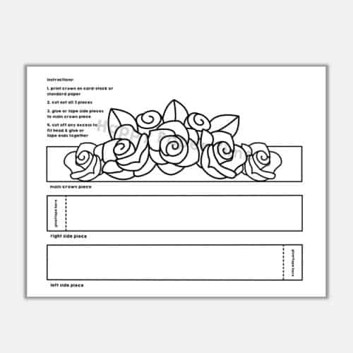 Roses flowers paper crown printable coloring costume craft activity for kids