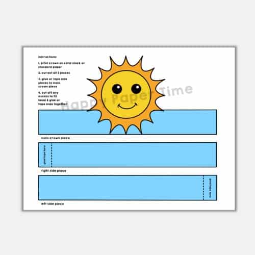 Sun paper crown printable template costume craft activity for kids