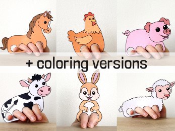 Farm animal finger puppets coloring craft activity for kids