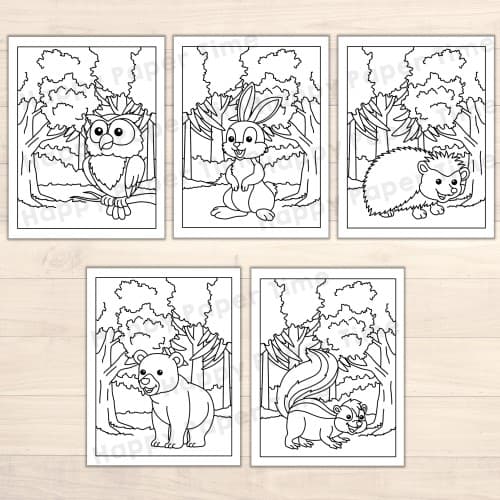 Forest animals coloring pages printable woodland craft activity for kids