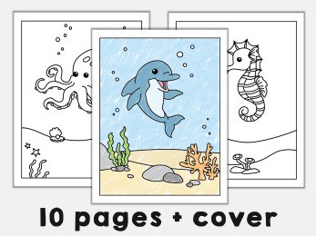 Ocean animals coloring pages, fun printable activity kid, Happy Paper Time