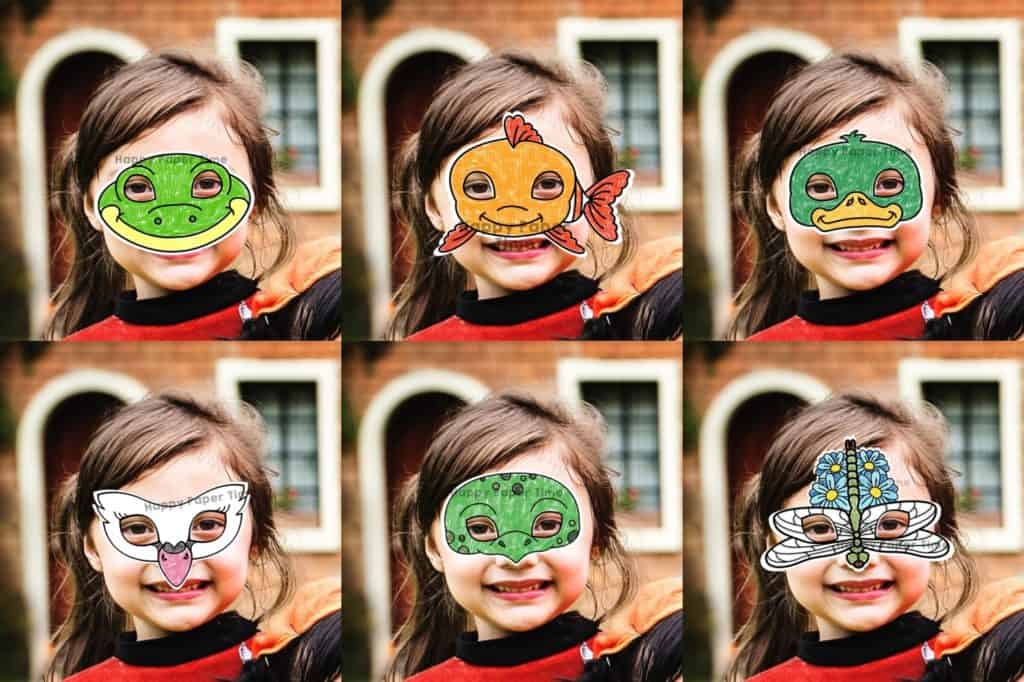 Pond animals paper masks printable craft activity for kids