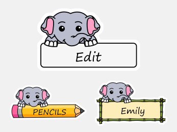 Asian elephant labels name tags printable classroom decoration animal