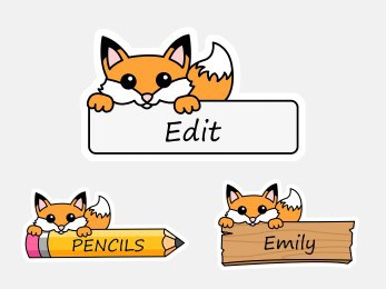 Fox labels name tags printable classroom decoration woodland animal