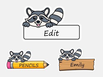 Raccoon labels name tags printable classroom decoration woodland animal