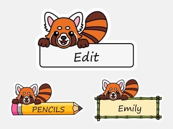 Red panda labels name tags printable classroom decoration animal