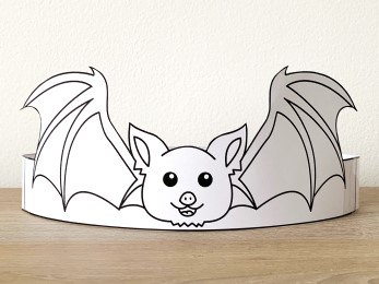 Bat Halloween costume coloring craft template crown for kids