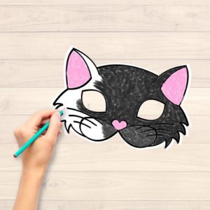 Cat mask printable coloring activity for kids