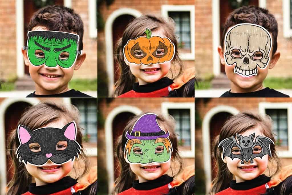 halloween-masks-printable-kid-craft-costume-template-happy-paper-time for Free Printable Halloween Mask Templates Halloween masks printable kid craft - Costume template Happy Paper Time for Free Printable Halloween Mask Templates