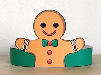 gingerbread man paper crown winter holiday Christmas costume craft printable template for kids