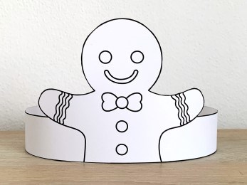 gingerbread man paper crown winter coloring holiday Christmas costume craft printable template for kids