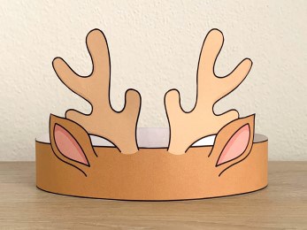 Reindeer paper hat crown winter holiday Christmas costume craft printable template for kids