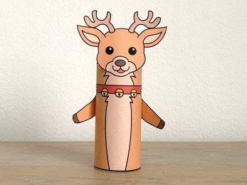 Reindeer toilet paper roll craft Christmas printable decoration template for kids