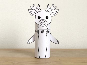 Reindeer toilet paper roll craft Christmas printable coloring decoration template for kids