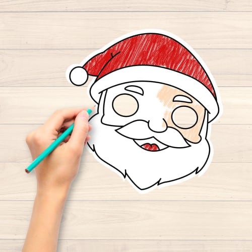 Santa Claus paper mask Christmas coloring craft activity for kids