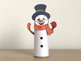 Snowman toilet paper roll craft Christmas printable decoration template for kids