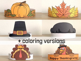 Thanksgiving paper crowns costume coloring craft printable template for kids