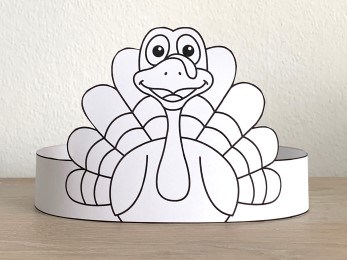 Turkey paper hat crown Thanksgiving costume coloring craft template for kids