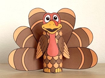Turkey toilet paper roll craft Thanksgiving printable decoration template for kids