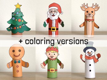 Christmas toilet paper roll craft Christmas printable coloring decoration template for kids