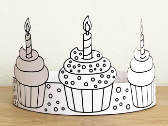 Birthday cupcake crown printable template paper coloring craft for kids