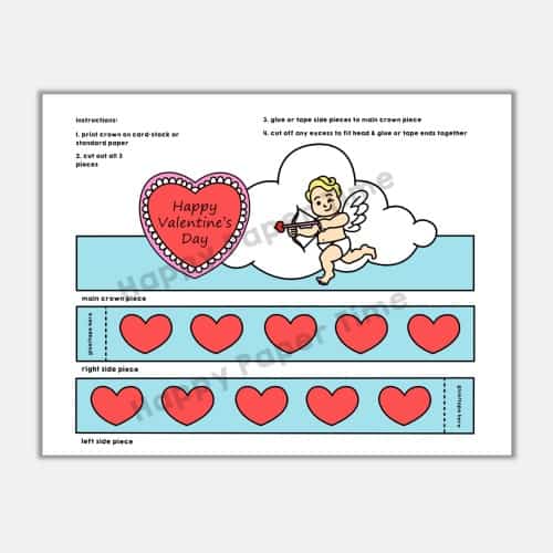 Cupid Valentine paper crown heart costume craft printable headband template for kids