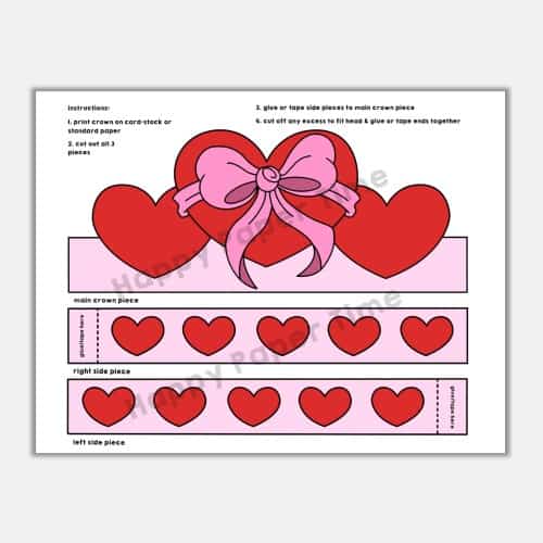 hearts paper crown valentine costume craft printable headband template for kids
