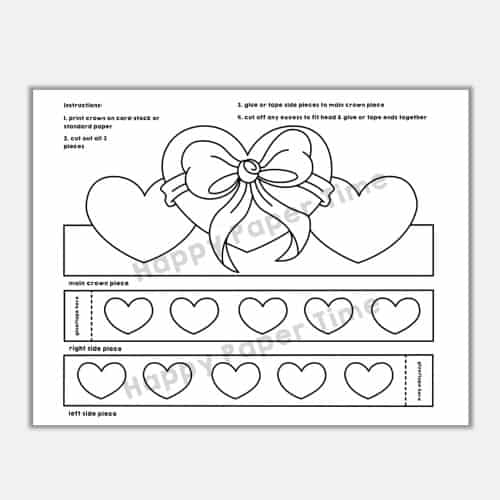 hearts paper crown valentine coloring costume craft printable headband template for kids