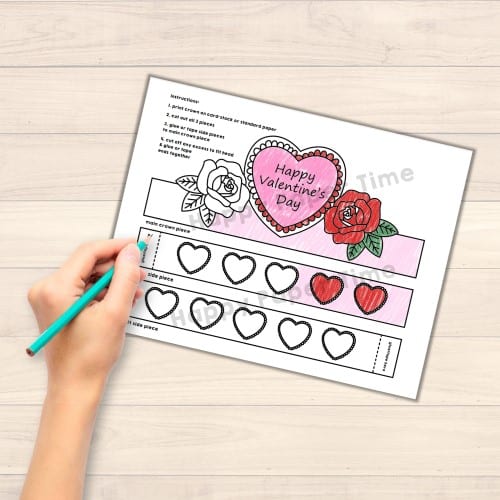 Valentine paper crown heart coloring costume craft printable headband template for kids
