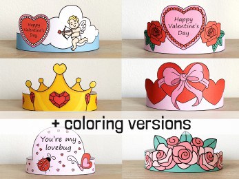 Valentine paper crowns heart coloring costume craft printable headbands template for kids